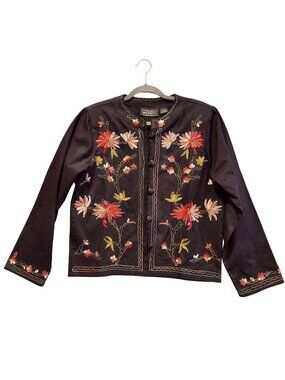 New Identity Jacket Womens M Black Floral Embroidery Artsy Art T Wear Boho retro